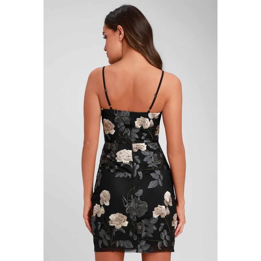 Lulus Dress Elston Black Floral Embroidered Mini Sleeveless Womens Size XL - Picture 3 of 13